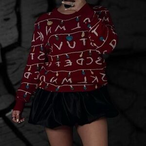 _ (SOLD on Depop) Alphabet Patterned Red Sweater Stranger Things